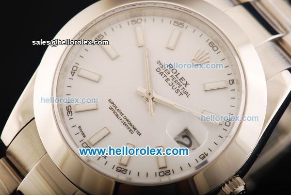 Rolex Datejust II Oyster Perpetual Swiss ETA 2836 Automatic Movement Full Steel with White Dial and White Stick Markers - Click Image to Close